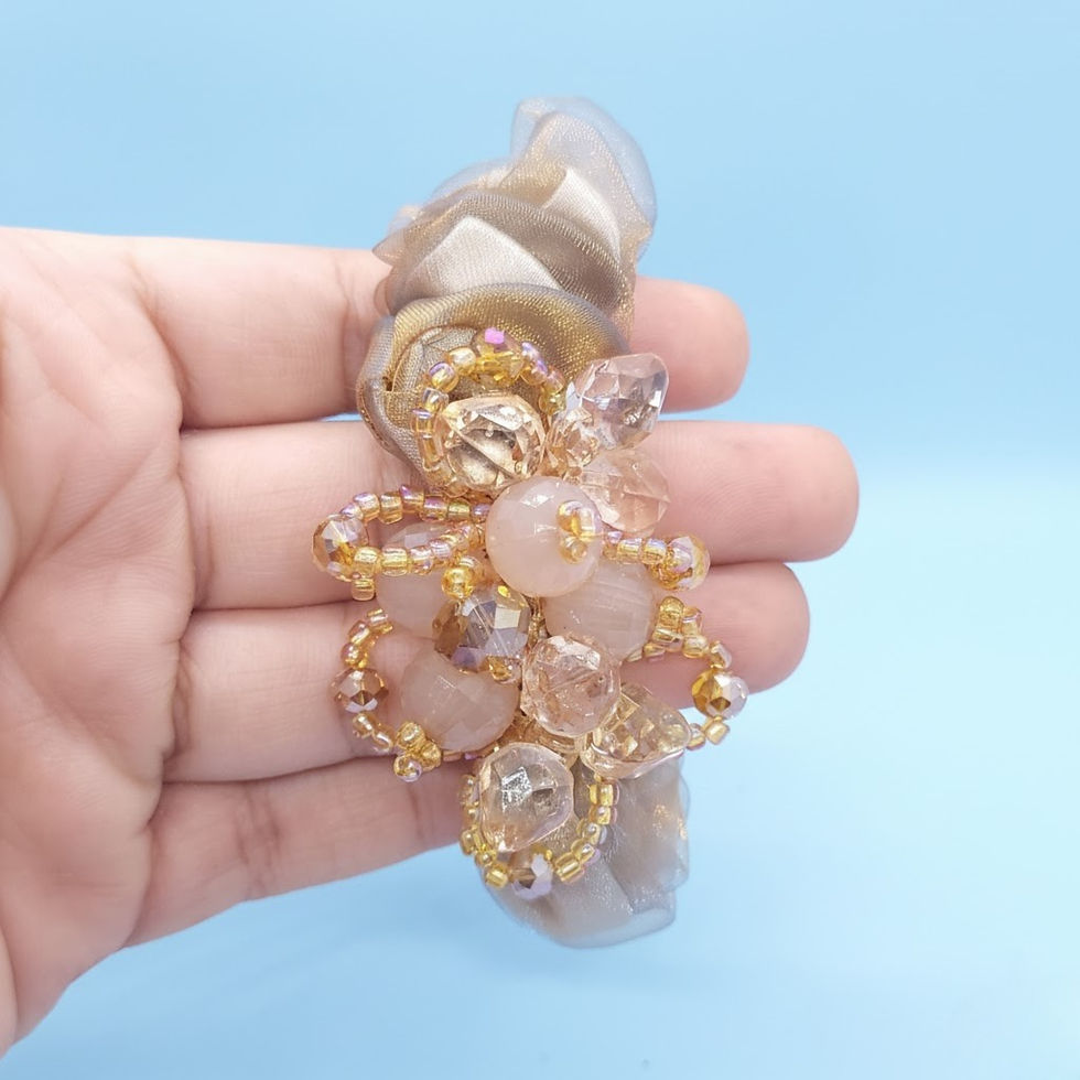 Thumbnail: Champagne Cluster Crystal Scrunchie - 1Pc