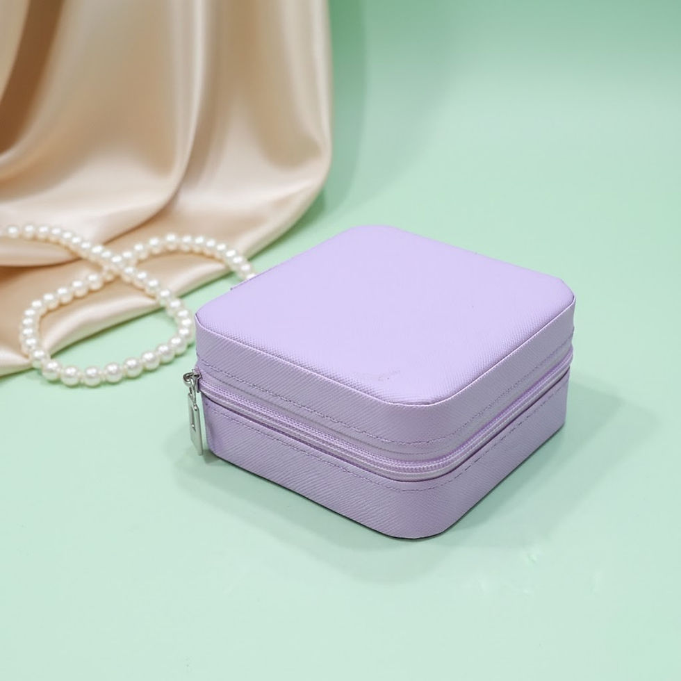Thumbnail: Portable faux leather jewelry box on a vanity table with perfume.