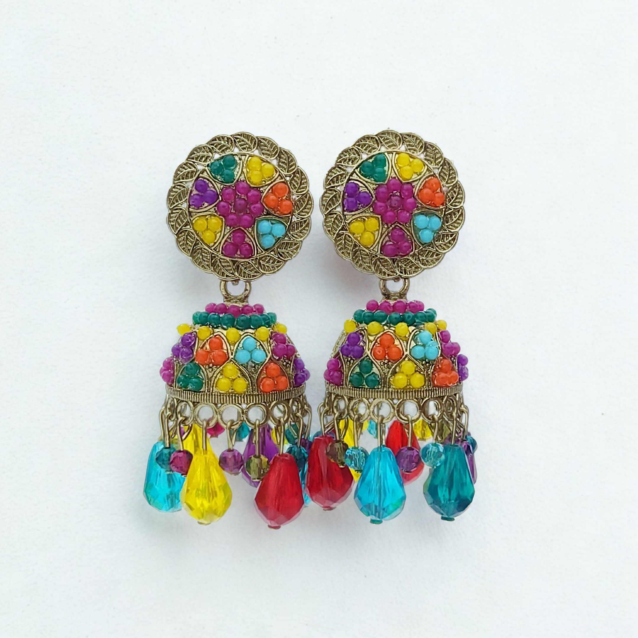 Boho Multicolor Beaded Jhumka Earrings