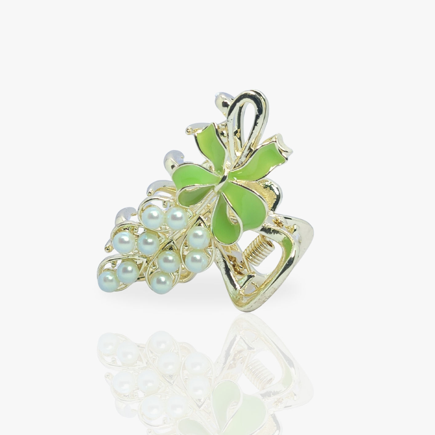 Green Pearl Cluster Ribbon Hair Claw Clip