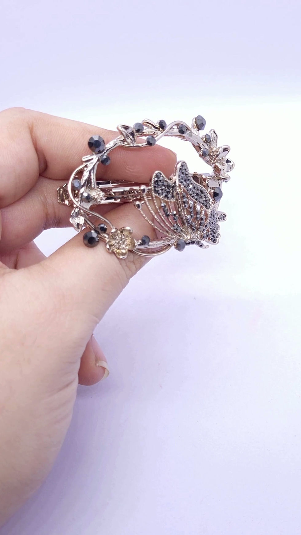 Thumbnail: Butterfly Floral Oval Hair Barrette - Small