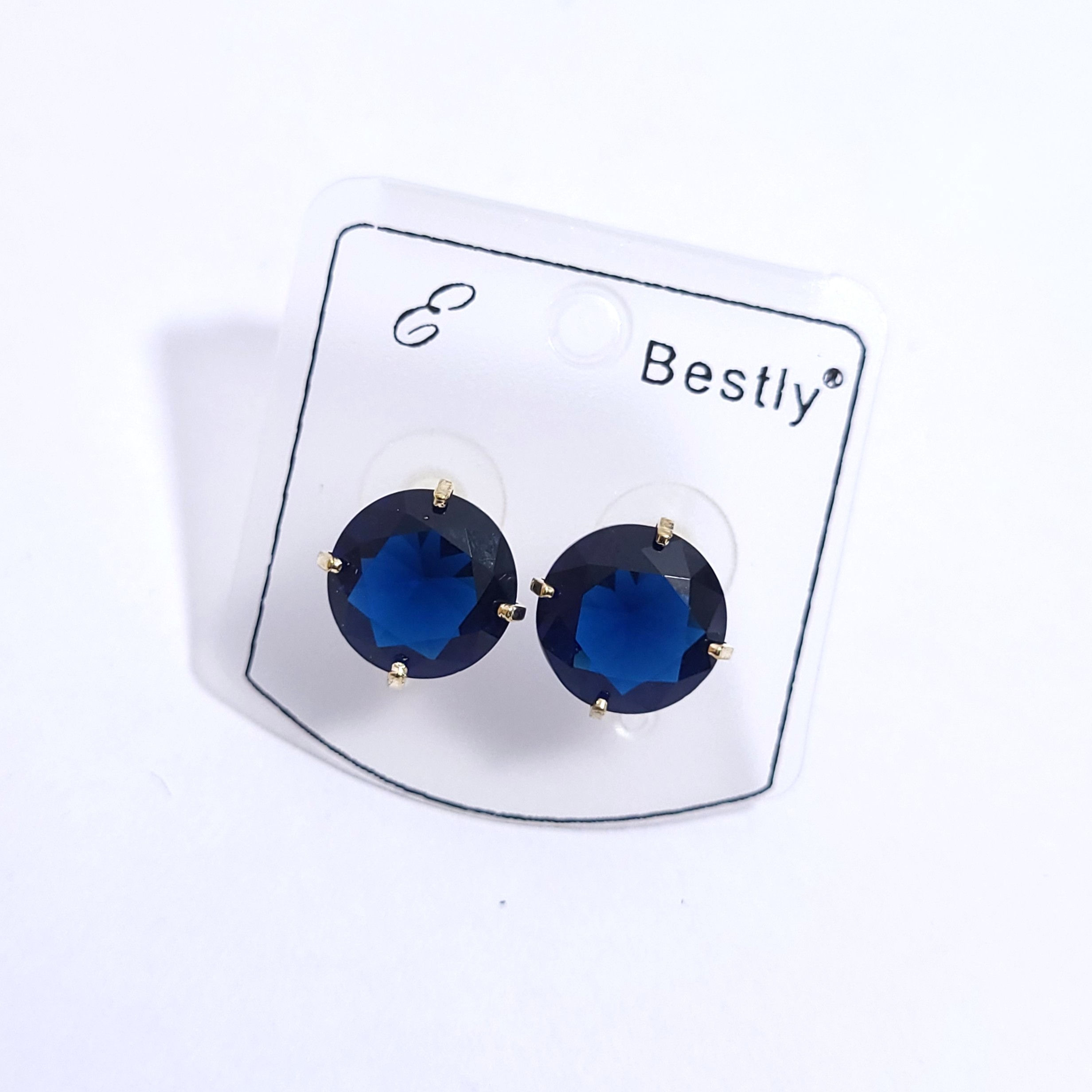 Classic Round Cut Crystal Stud Earrings - Lapis Blue