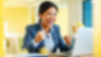 A happy office worker, mid-thirties, with a warm smile, cheering enthusiastically at their laptop. The scene is brightly lit, conveying a feeling of success and accomplishment. The worker is dressed in smart casual attire. The overall aesthetic is clean, modern, and visually appealing, rendered in a vibrant, realistic style with a shallow depth of field focusing on the worker's joyful expression. The color palette is warm and inviting, featuring sunny yellows and soft blues.