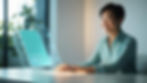 A person, mid-thirties, with a friendly expression, sitting at a sleek, modern desk illuminated by soft natural light, using a holographic interface to manage their daily schedule and automate tasks. The scene is visually appealing, with a minimalist aesthetic, featuring calming blues and greens, rendered in a photorealistic style with a shallow depth of field, focusing on the person and the interface.