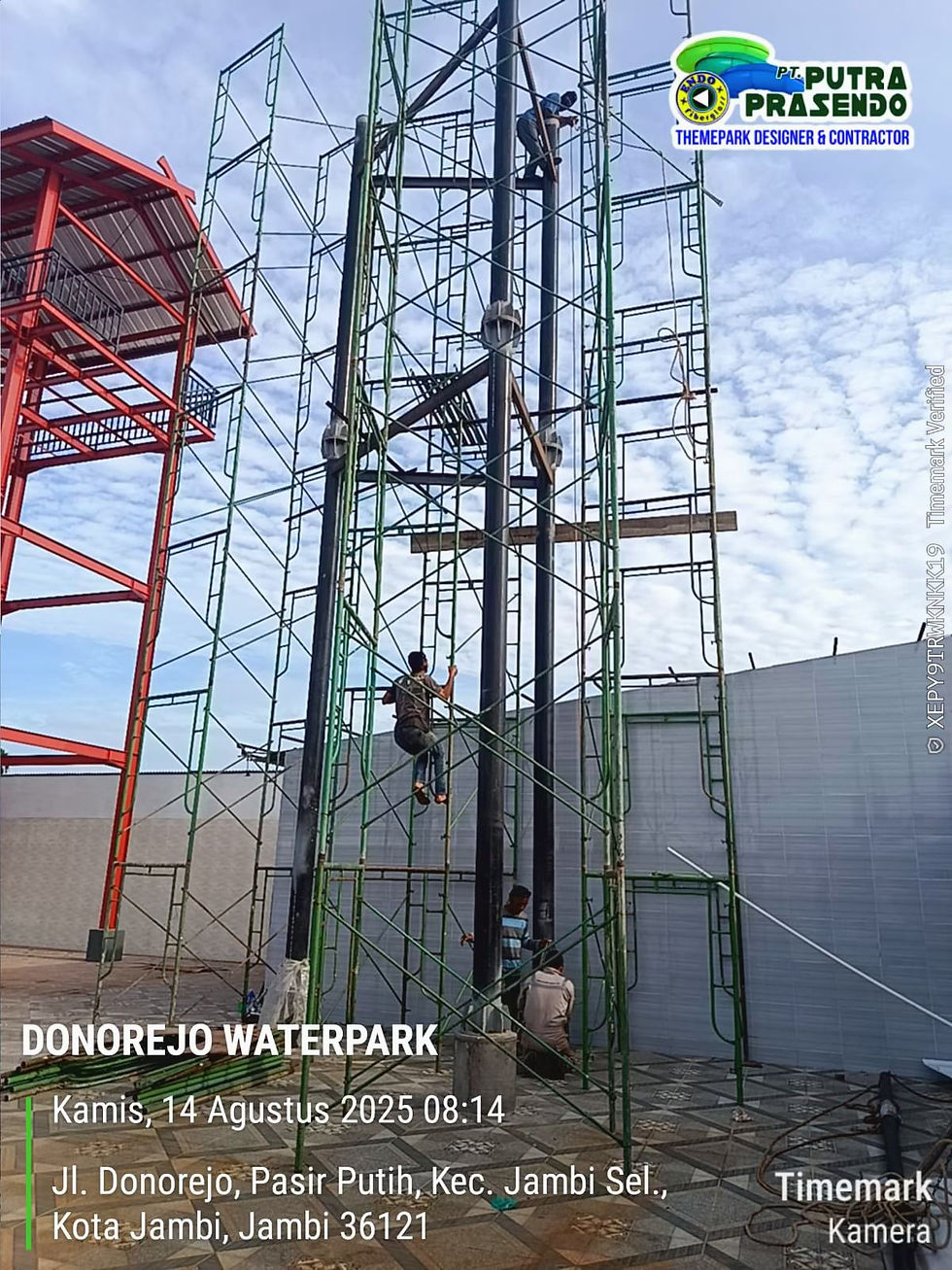 Perjuangan & Ketelitian Proses Pemasangan Spiral Ban Slide Donorejo Waterpark Jambi