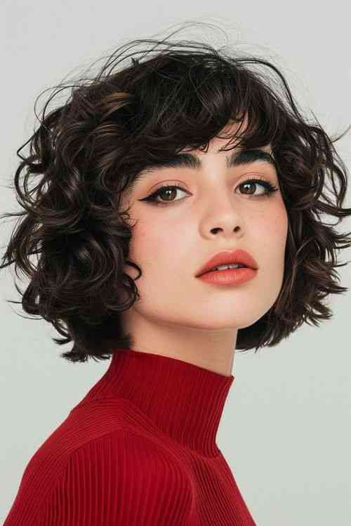 Tampilan Poni Curly sebagai ide potong rambut wanita berponi