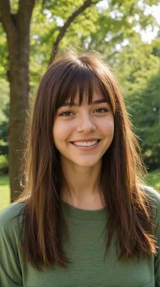 Coba ide potong rambut panjang dengan nama Model Poni Lurus