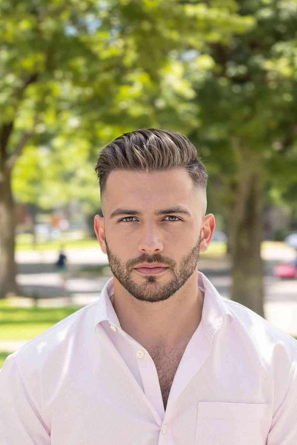 Foto potongan rambut side swept dengan Classic Taper