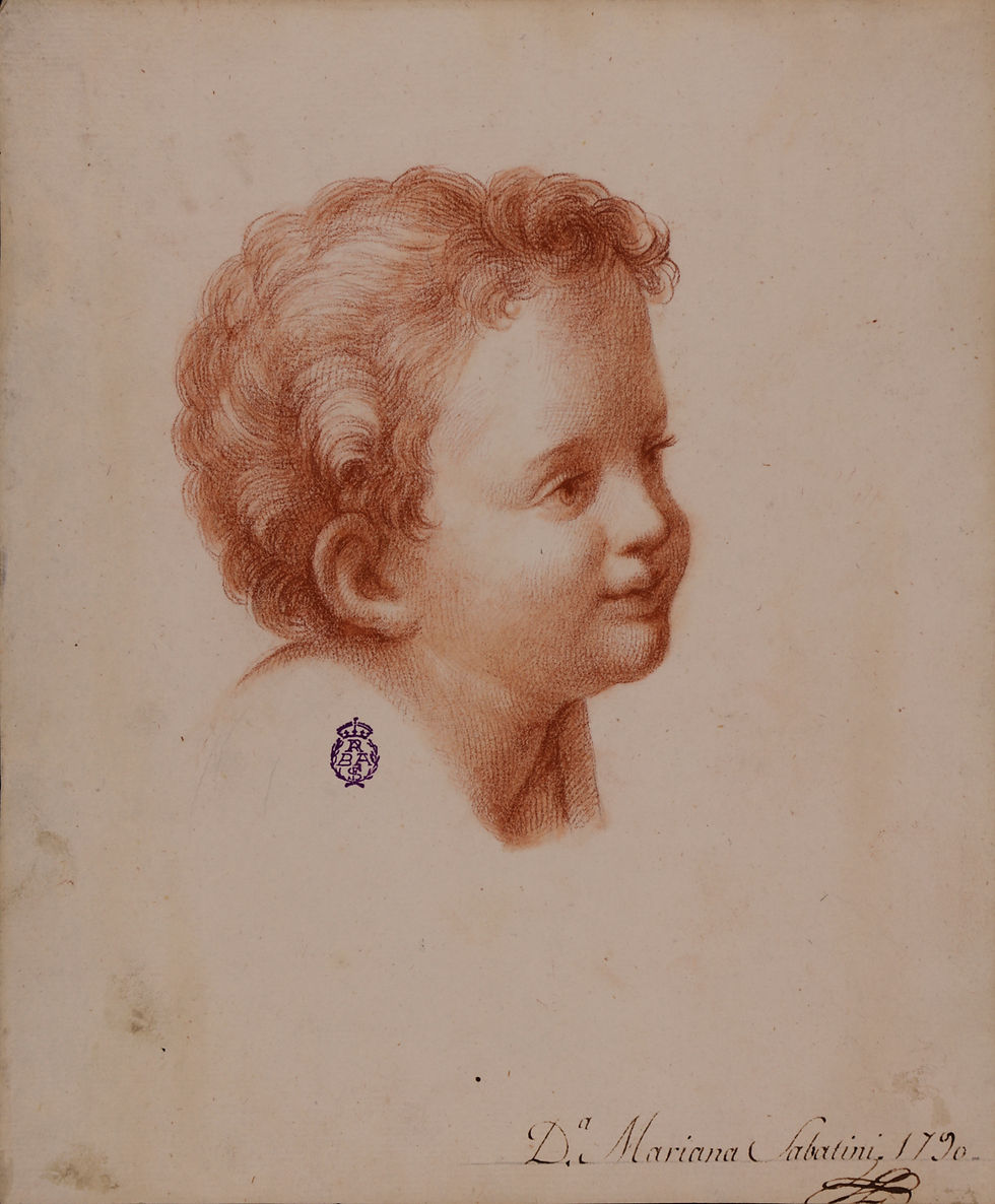 - Mariana Sabatini, "Estudio de cabeza de niño", 1790. Sanguina sobre papel. Real Academia de Bellas Artes de San Fernando, Madrid.