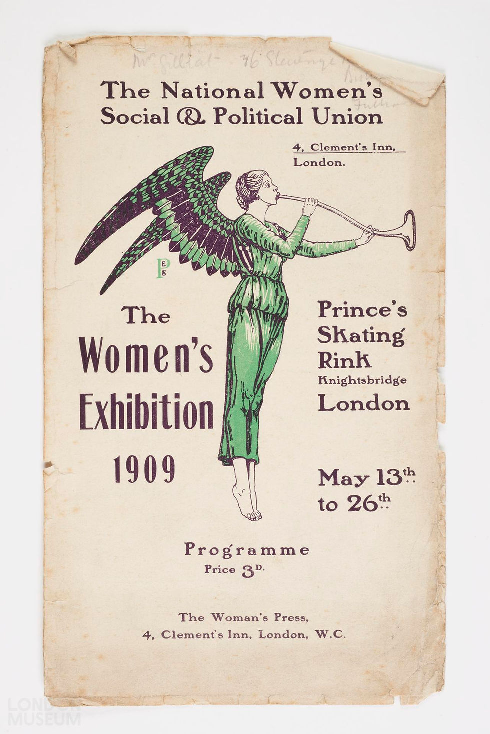 - Sylvia Pankhurst, folleto diseñado para 'The Women's Exhibition 1909' held at the Prince's Skating Rink, Knightsbridge May 13th to 26th. Museum of London.