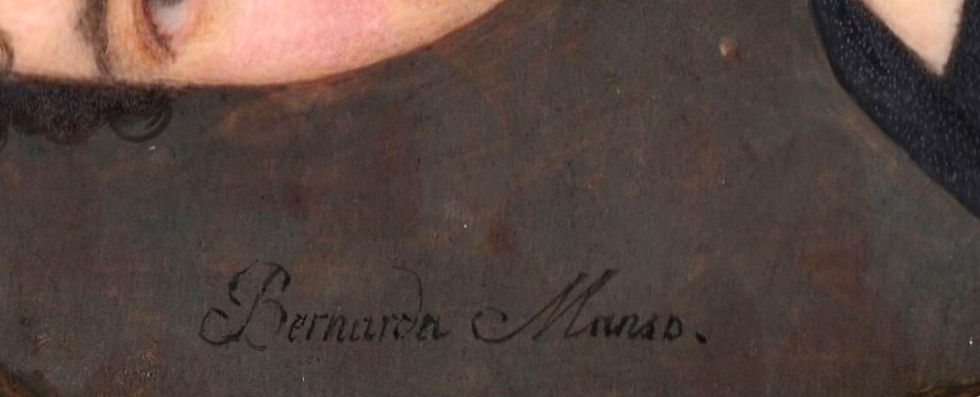- Bernarda Manso, detalle de la firma en "Retrato de María Dolores Chaves Artacho (1797-1861)", c. 1820. Colección de miniaturas Martínez Lanzas de la Heras.
