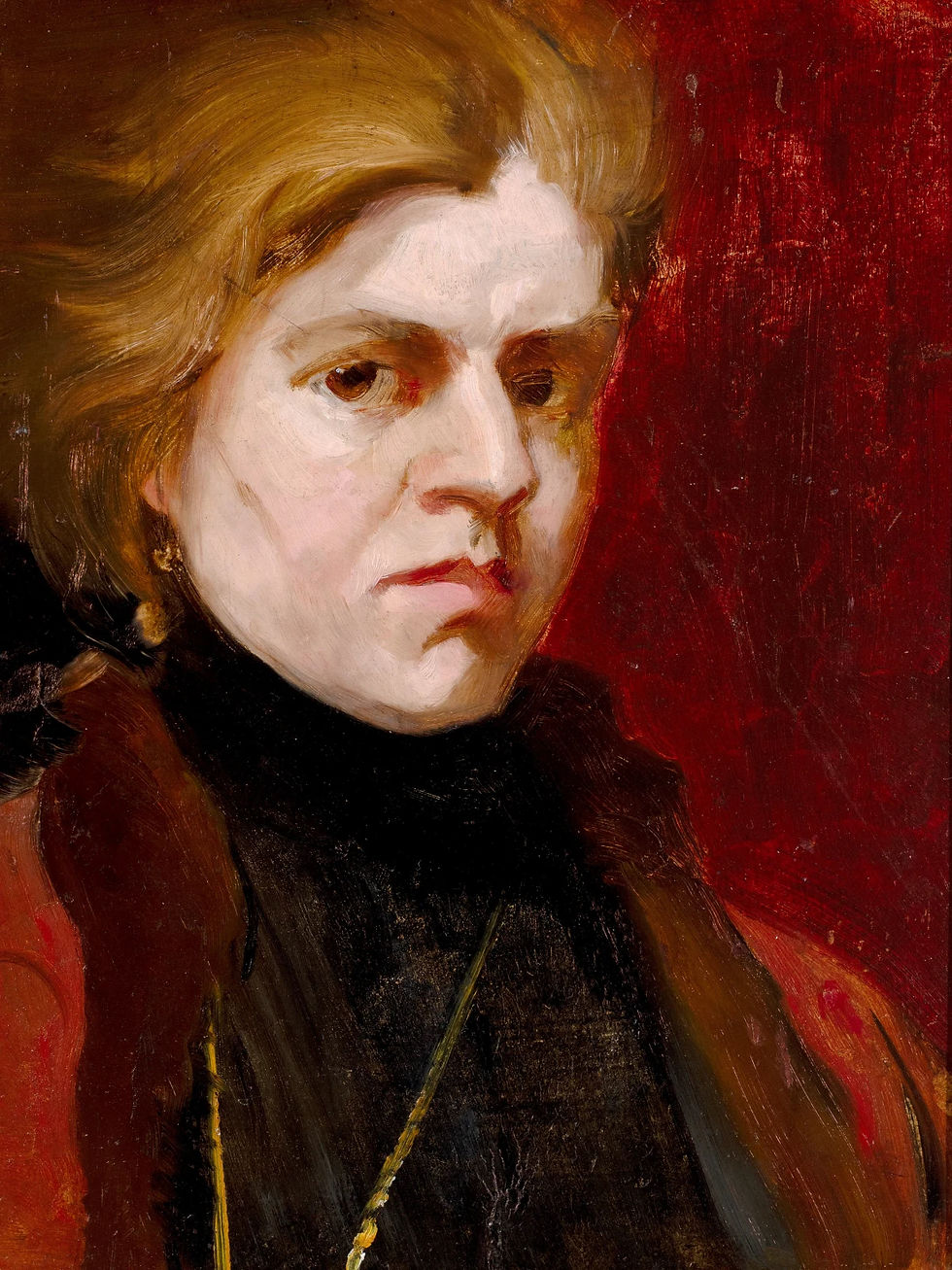 - Elena Luksch-Makowsky, "Self-portrait", 1901. Oil on board, 43 x 33 cm. Private Collection.