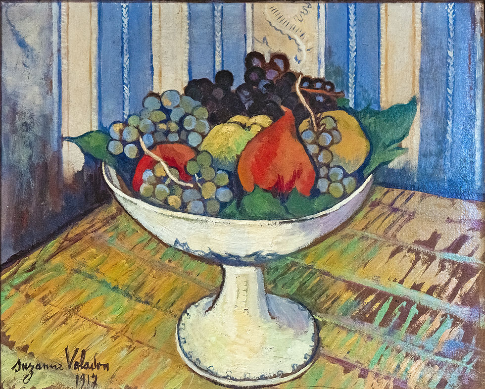 - Suzanne Valadon, "Fruit bowl", 1917. Óleo sobre cartón. Collection privée, David E. Weisman y Jacqueline E. Michel.