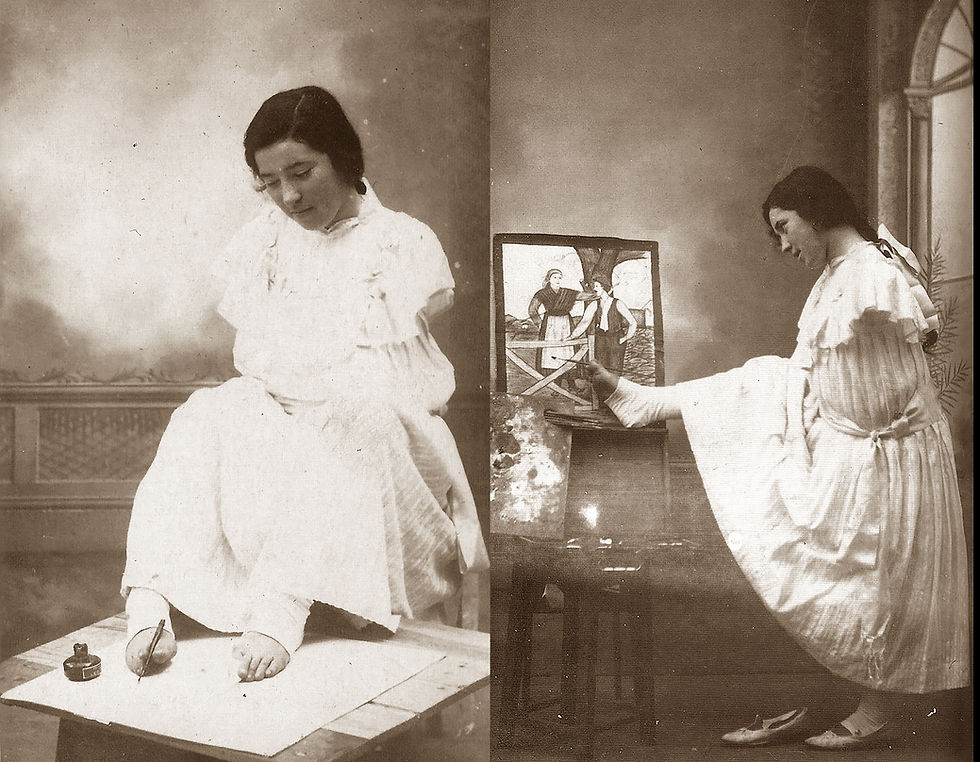 - Enrique Gómez Rodríguez (1867-1934), retratos de Regina García "Asturianita" dibujando y pintando, c. 1920. Fototeca del Muséu del Pueblu d'Asturies, Gijón.