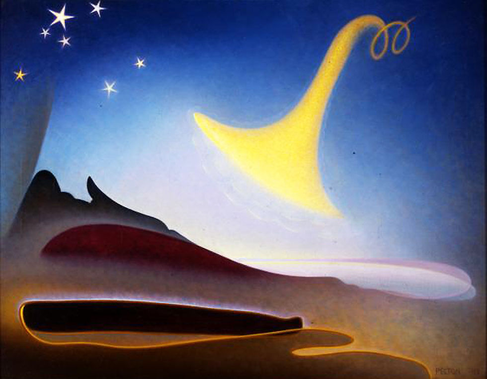 - Agnes Pelton, "Awakening (Memory of Father)", 1943. New Mexico Museum of Art, Santa Fe, NM.