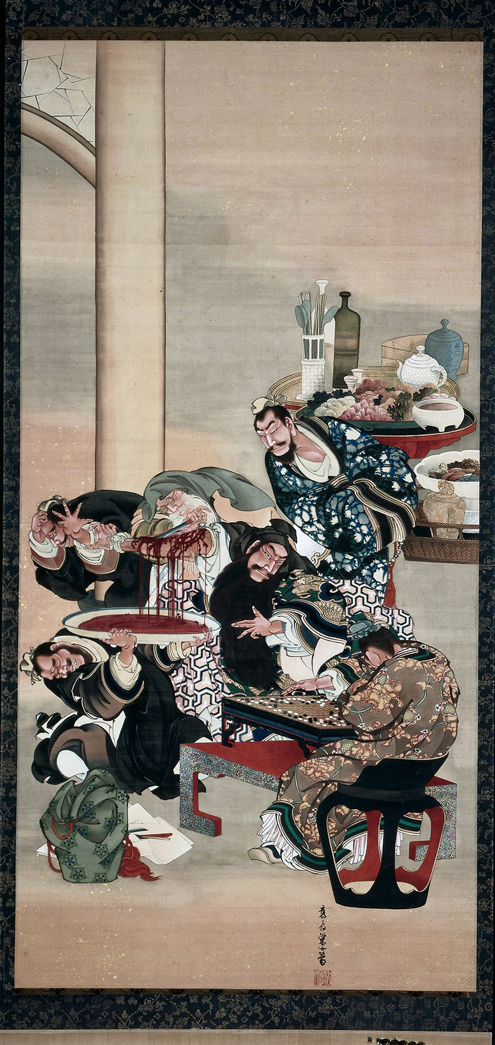 - Katsushika Ōi, “Hua Tuo Operating on the arm of Guan Yu”, 1840s. Hanging scroll, ink, color and gold leaf on silk hanging scroll. The Cleveland Museum of Art.