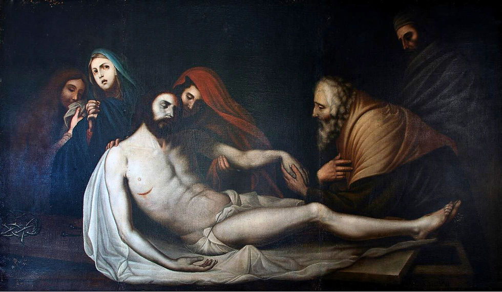 - Mariana de la Cueva, "Entierro de Cristo" copia de Ribera, 1672. Óleo sobre lienzo, 143 x 218 cm. Firmado “Cueva”. Hospital de la Caridad y Refugio, Granada. © Foto- Manuel García Luque.