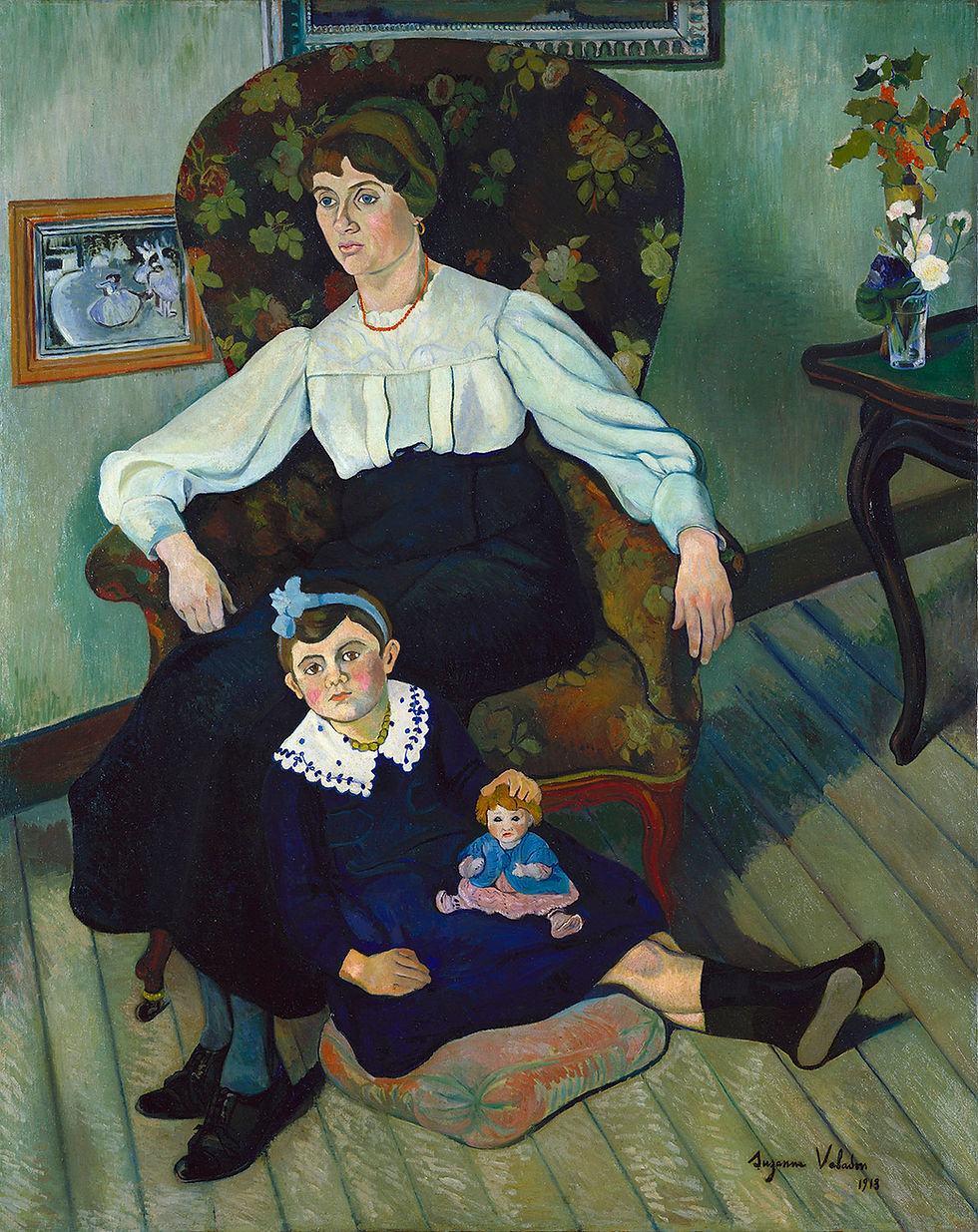 - Suzanne Valadon, "Portraits de Marie Coca, nièce de l’artiste et sa fille Gilberte", 1913, huile sur toile, 161 × 130 cm. Musée des beaux-arts, Lyon.