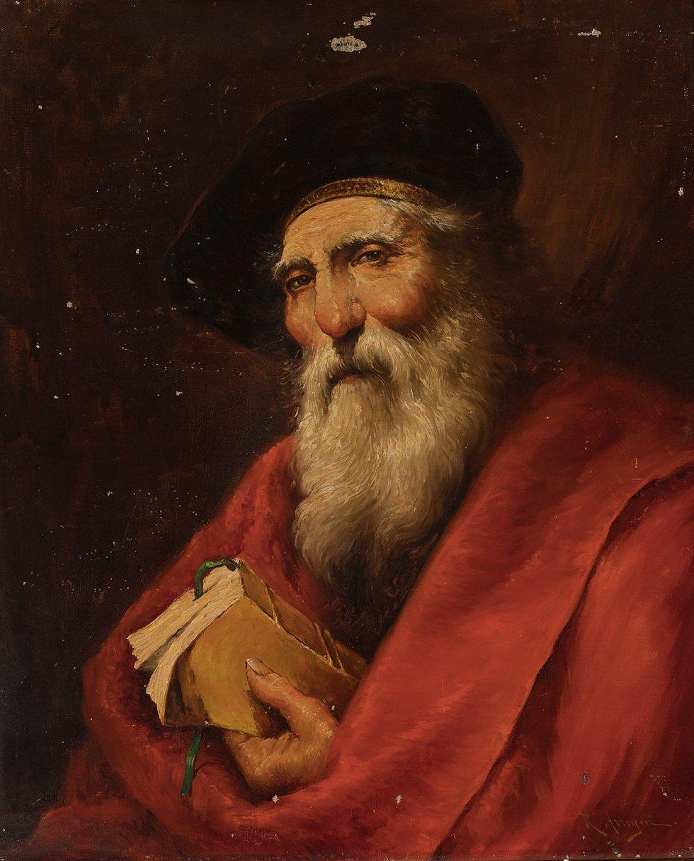 - Romana Arregui, " Philosophe au livre jaune", c. 1930. Óleo sobre tabla, 66 x 55 cm. Private Collection.