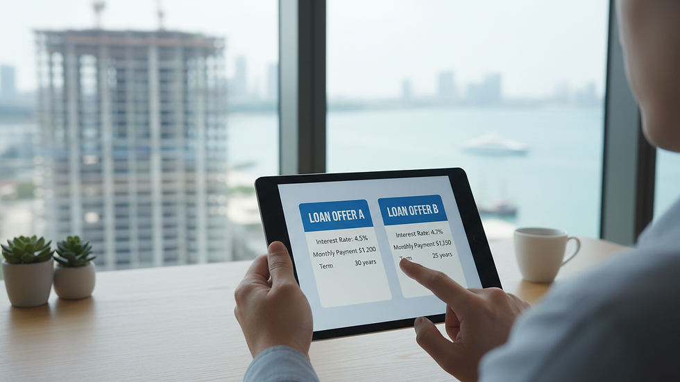 Close-up view of a person comparing loan offers on a tablet