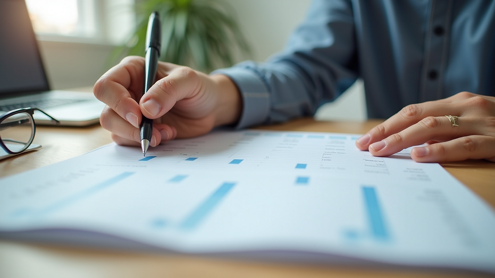 Eye-level view of a person writing in a budget planner on a wooden desk