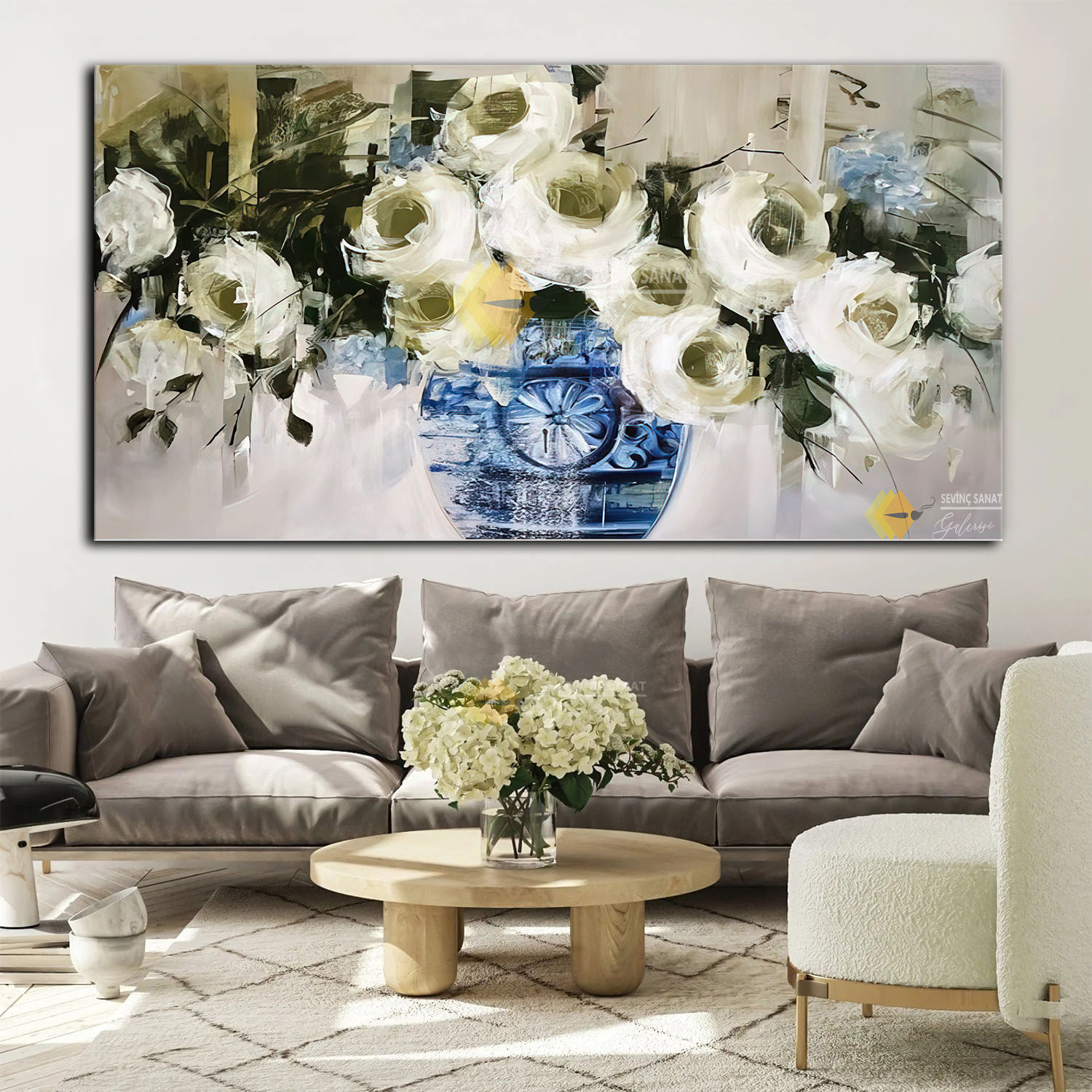 Mavi Vazo  ( Sanatsal Yağlı Boya Dokulu Tablo )