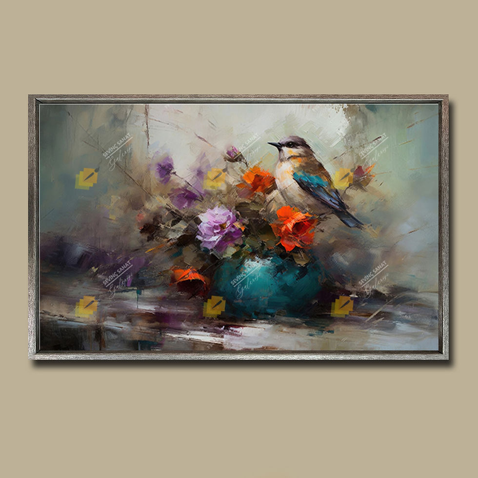 Küçük resim: Vazodaki Kuş ( Sanatsal Yağlı Boya Dokulu Tablo )