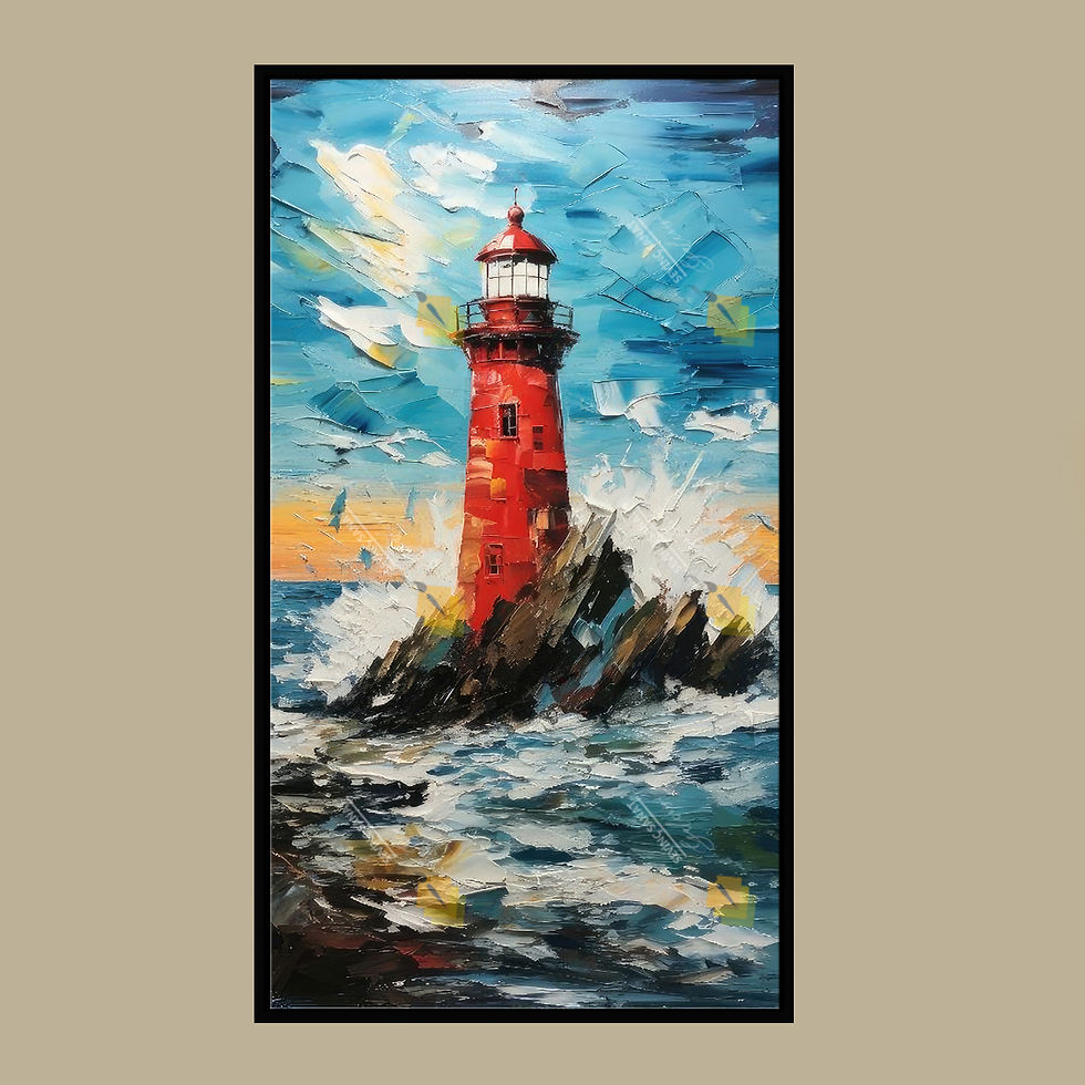 Küçük resim: Red Lighthouse ( Sanatsal Yağlı Boya Dokulu Tablo )