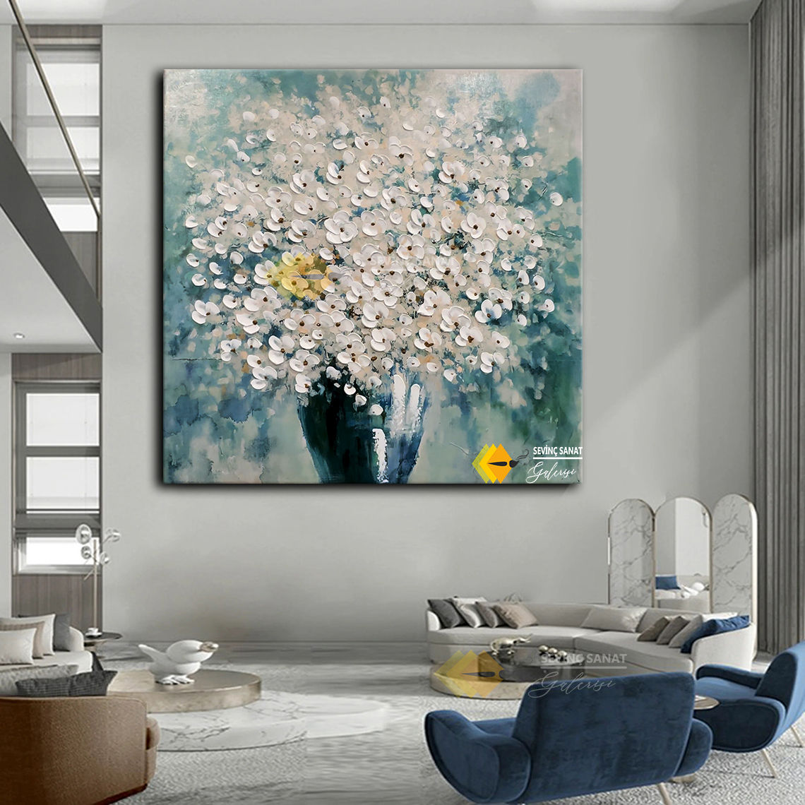 Saksıda Açanlar ( Sanatsal Yağlı Boya Dokulu Tablo )