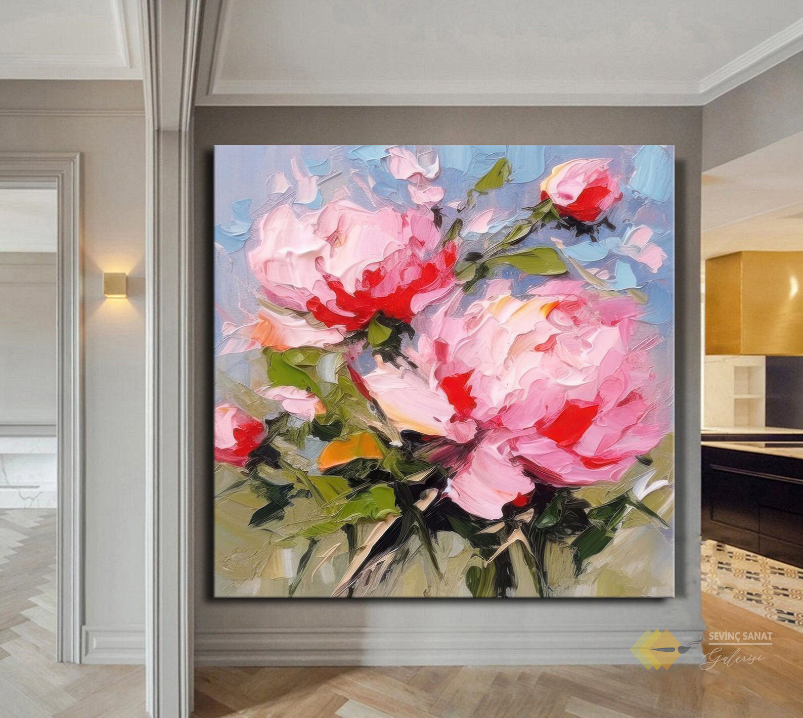 Pembe Güller ( Sanatsal Yağlı Boya Dokulu Tablo )