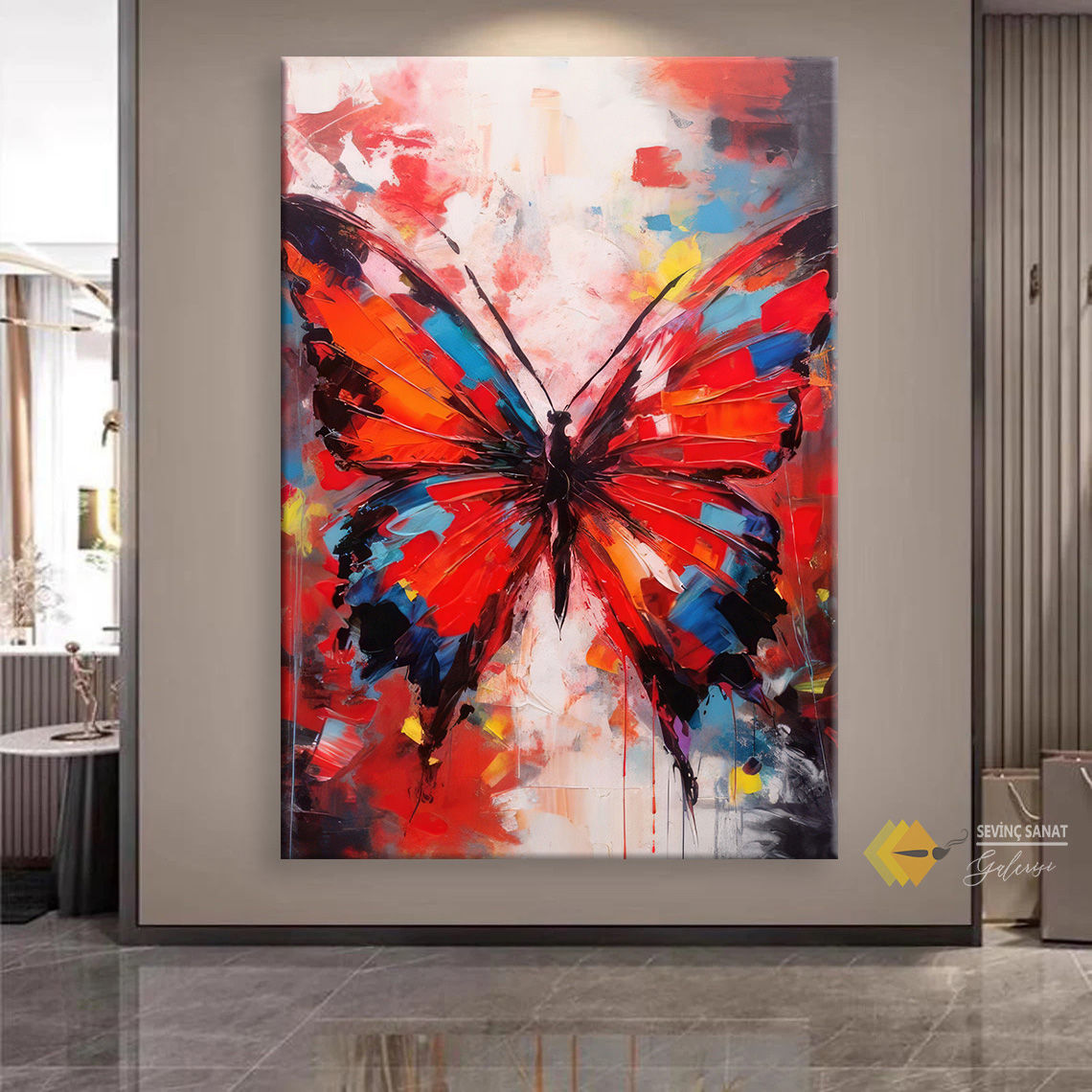 Butterfly Dream Color Red  ( Sanatsal Yağlı Boya Dokulu Tablo )