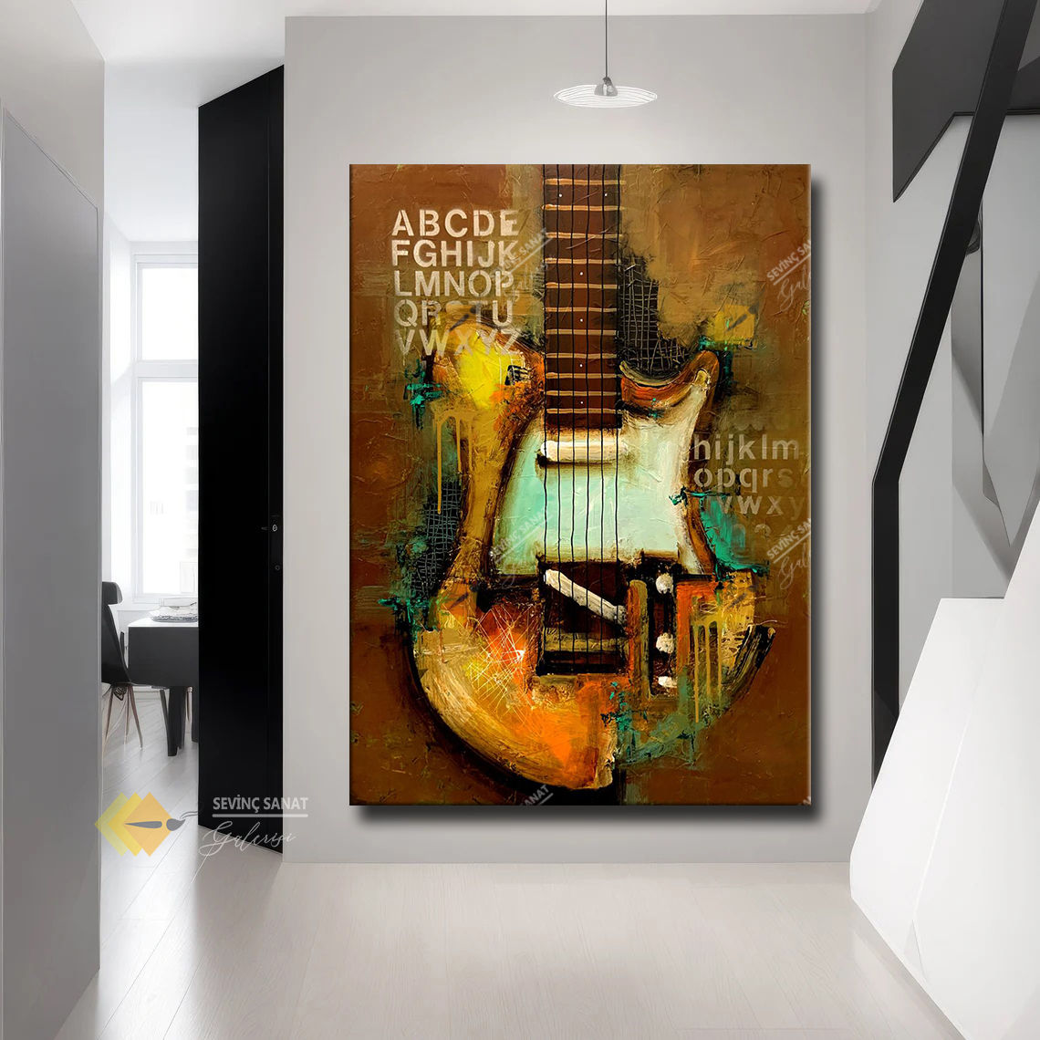 Antik Gitar ( Sanatsal Yağlı Boya Dokulu Tablo )