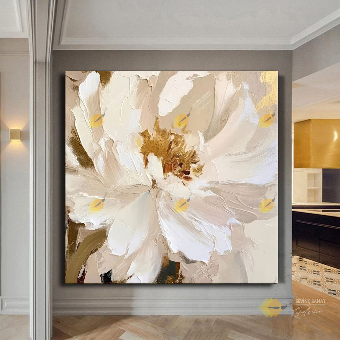 Golden Flower (Sanatsal Yağlı Boya Dokulu Tablo)