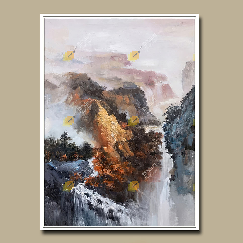 Küçük resim: Mountain And Waterfall ( Sanatsal Yağlı Boya Dokulu Tablo )