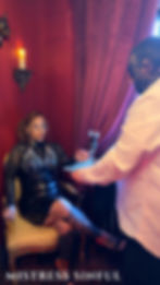 mistress sinful the dominatrix financial domination with slave/sub in her worshipping chair for all BDSM services