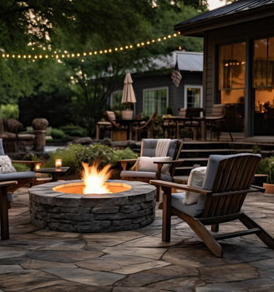 Luxury outdoor kitchen with stone countertops and pergola
