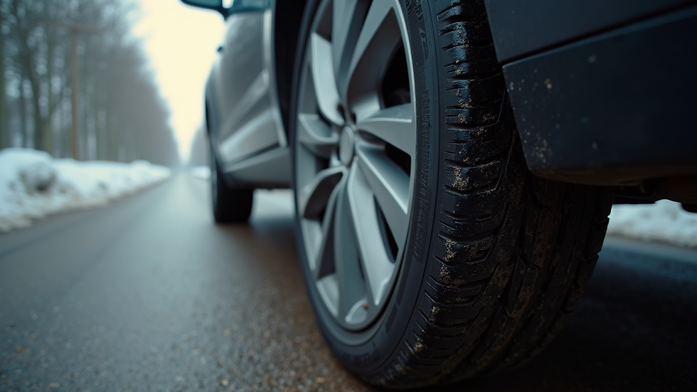 Close-up view of car tire showing uneven wear