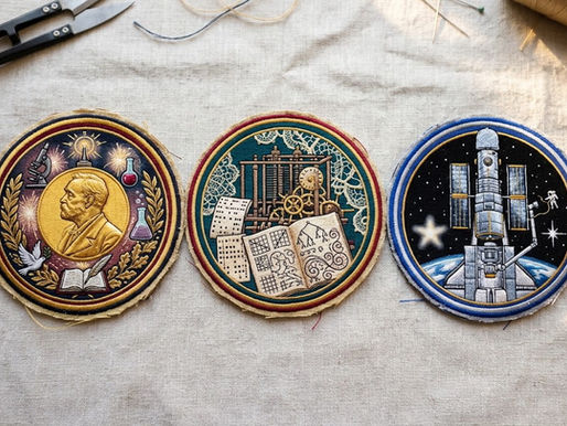 3 badges representing science events from December 10th
