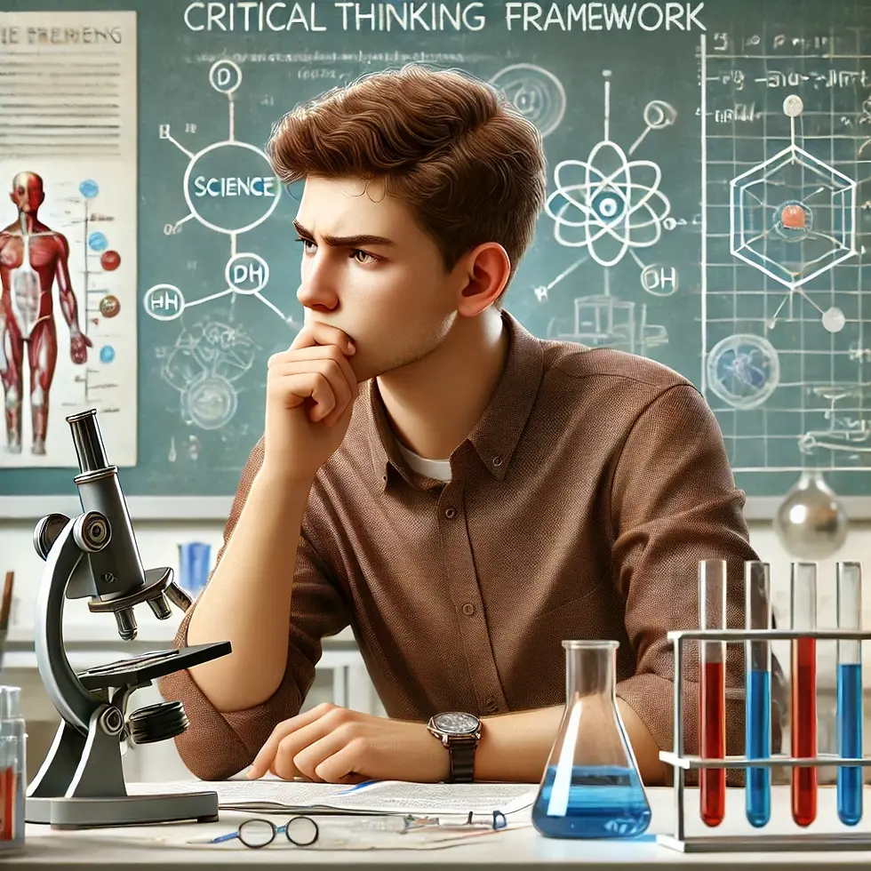AI image on a student using critical thinking framework to learn