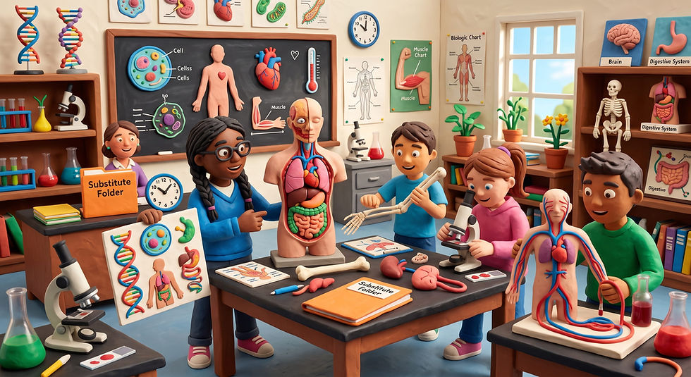 A claymation style image on the topic of health / medicine substitute emergency resources