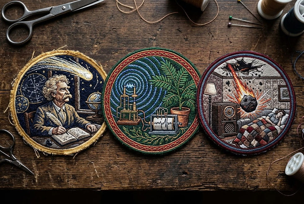 3 badges representing science events from November 30th