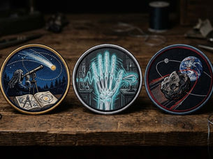 3 badges representing science events of November 8th
