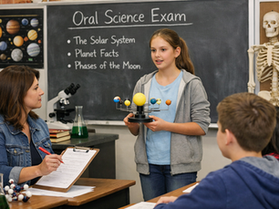 An example image of an oral science exam in a middle school science classroom