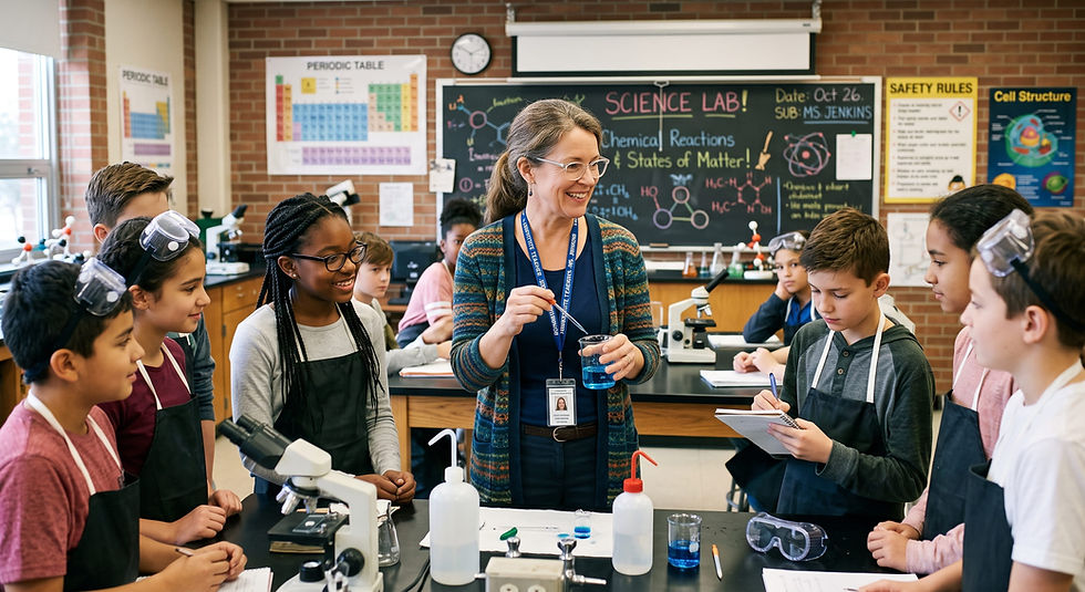 A substitute science teacher - Ms. Jenkins - still teaching and doing important work