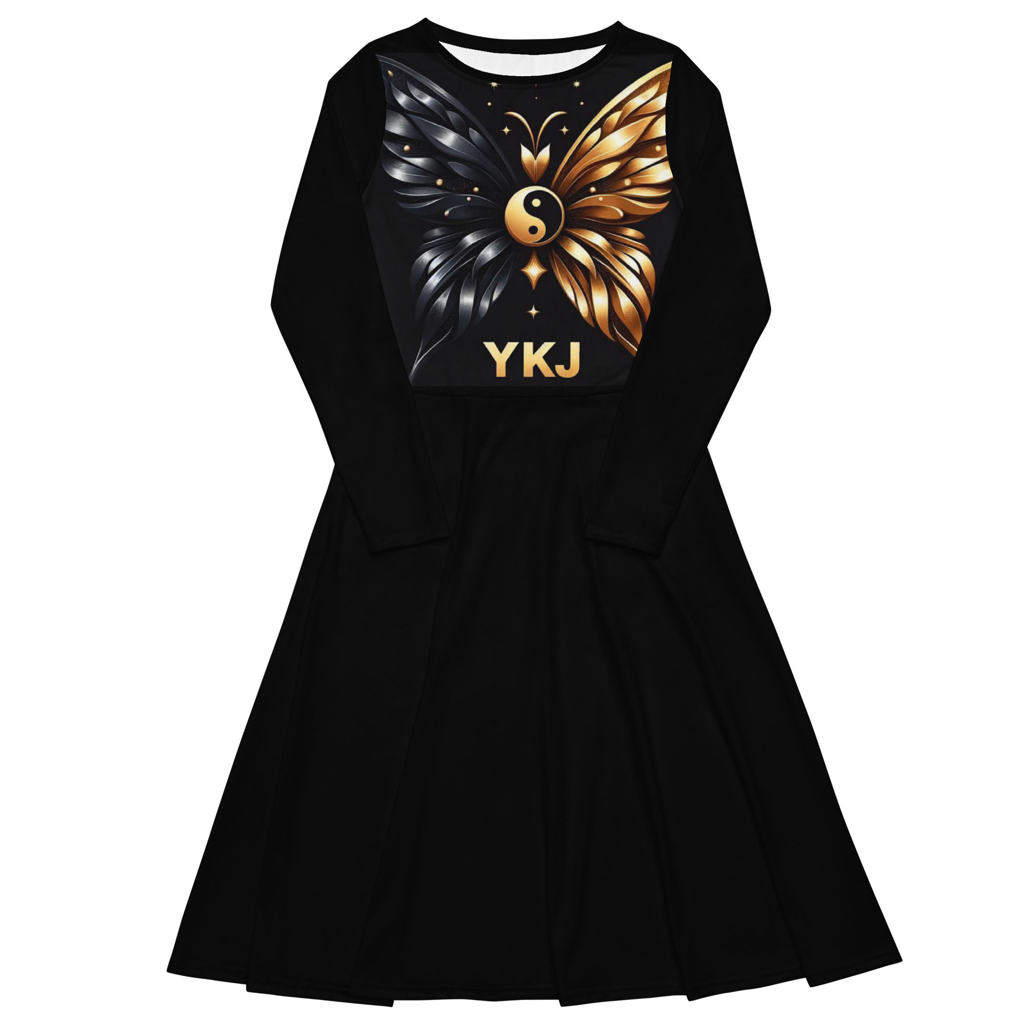 All-over print long sleeve midi dress