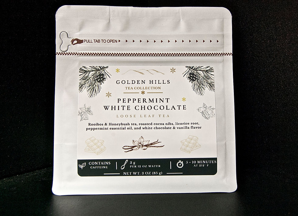 Peppermint White Chocolate Loose Leaf Tea 3 oz bag by Golden Hills Tea Collection