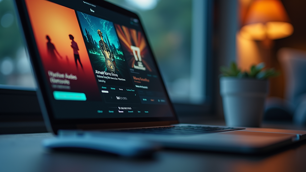 Close-up view of a laptop screen showing an online music store with discounted tracks