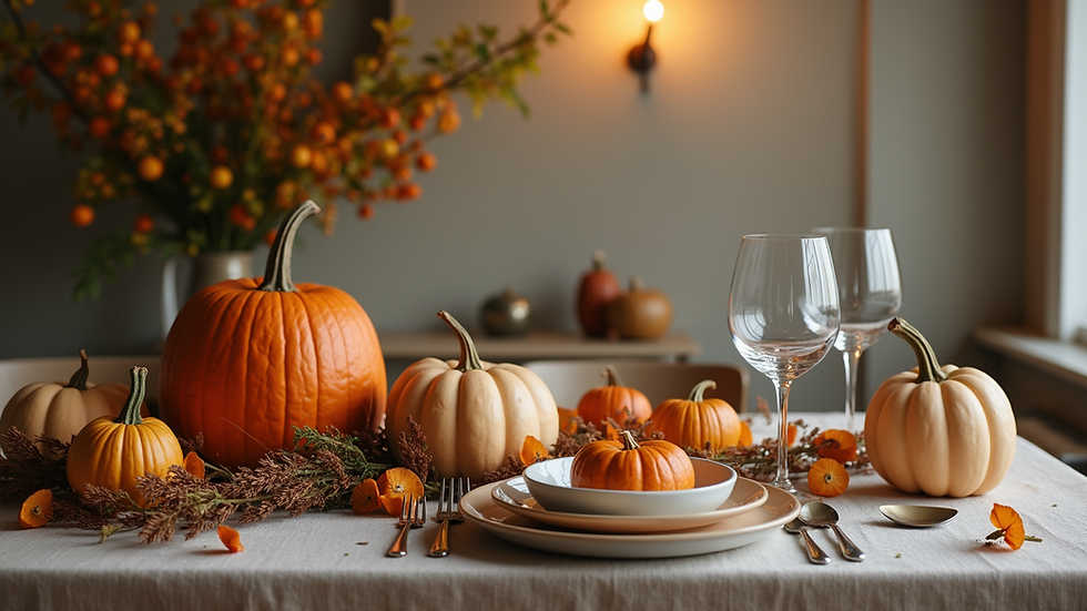 Close-up view of a beautifully arranged autumn-themed dining table