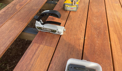 Merbau Deck with Hidden screw system being installed