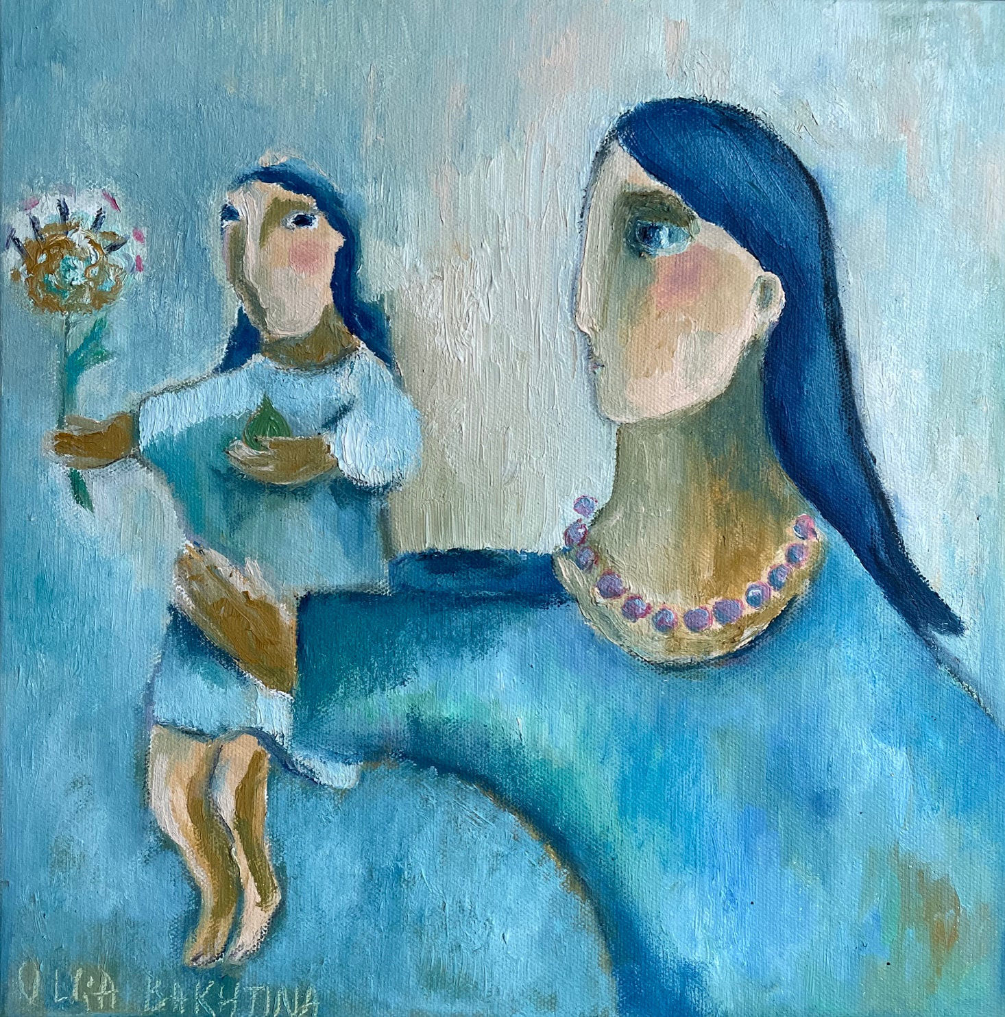 Mother and Child with Flower and Pear